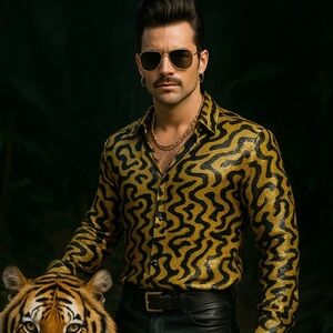 Men's Bold Gold and Black Wave Shirt